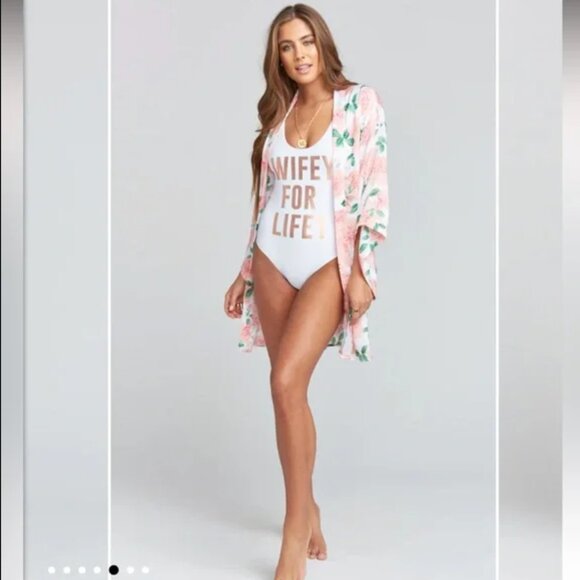 Show Me Your Mumu Wifey For Lifey One Piece - White Swimsuit with Gold Lettering - Picture 5 of 8